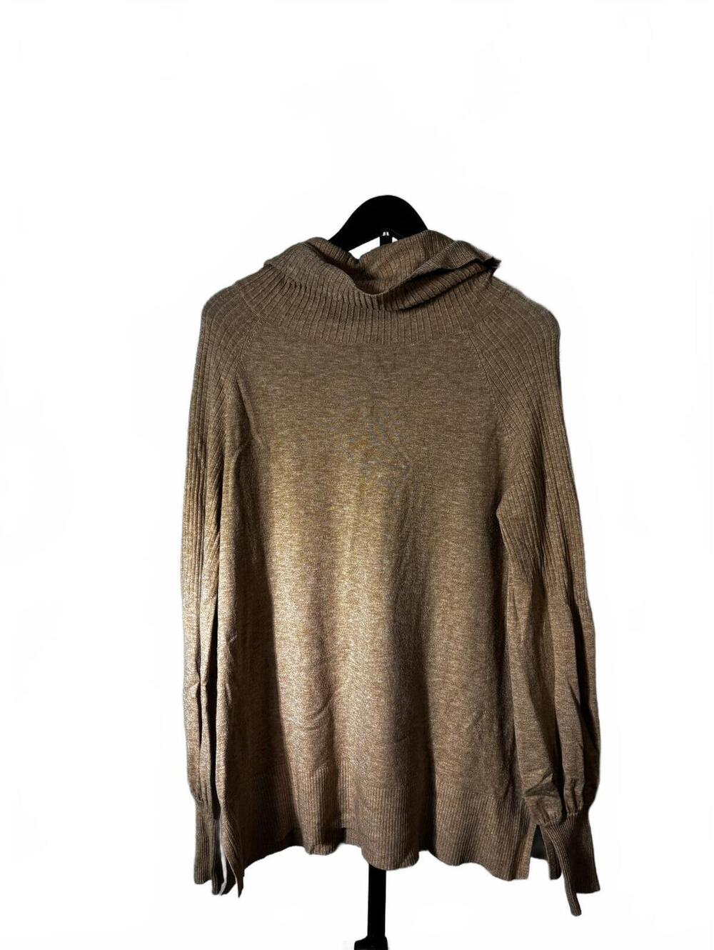 Pink Lily Brown Ribbed Long Sleeve Sweater with Cowl Neck